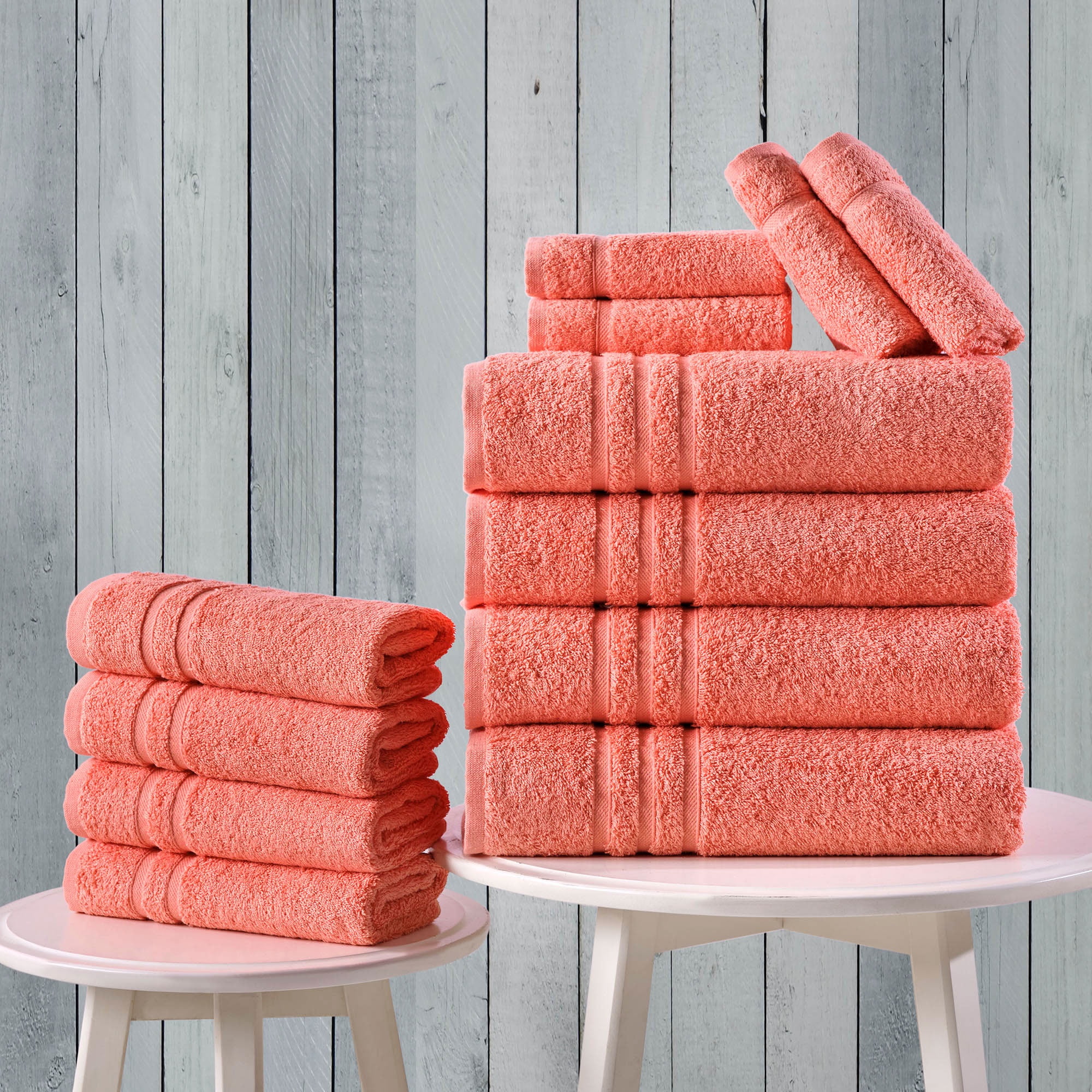 Hawmam Linen Coral Orange 6-Piece Bathroom Set 100% Turkish Cotton, 2 Bath Towels, 2 Hand Towels, 2 Washcloths - Soft Plush, Quickdry, High Absorbent Luxury Bathroom Accessories, Dorm Room Essentials