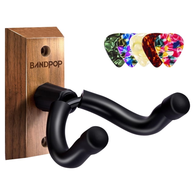 Soporte de pared para guitarra Bandpop de nogal negro con 5 púas