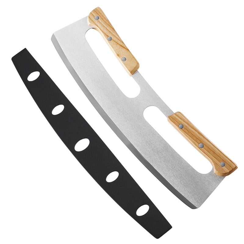CAROOTU Twohandle Pizza Cutter Wooden Handle Halfround Pizza Hob Easy