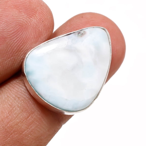 Caribbean Larimar Gemstone Adjustable Ring Handmade Unique Gift Jewelry MXR 6764