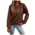 thumbnail image 1 of Chandails en Molleton pour Femmes Automne Haut Superposé Col Rond Chandail en Molleton Rayé Manches Longues Hauts Décontractés Tenue de Détente Confortable Chandail Femme Café S, 1 of 7