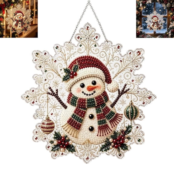 ALOEWXXR Christmas Pearl Diamond Painting Suncatcher Kit, DIY Snowflake Santa Hanging Ornament with Chain, Sparkling Holiday Window Decor