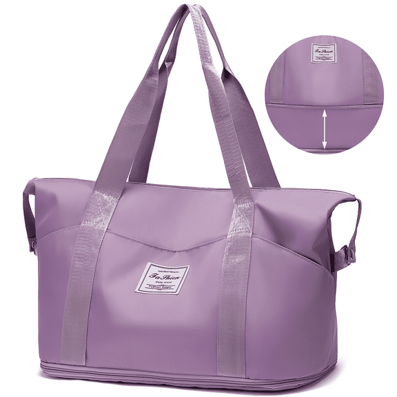 Cshidworld 35L Weekender Bags for Women, Travel Bag Carry on Gym Bag, Expandable Travel Duffle Bag with Wet Dry Pocket/ 3 Front Pockets/ Trolley Sleeve Pocket, Sport Dance Bag, Purple