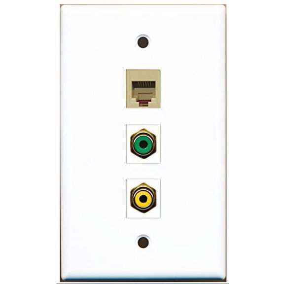 RiteAV - 1 Port RCA Yellow and 1 Port RCA Green and 1 Port Phone RJ11 RJ12 Beige Wall Plate