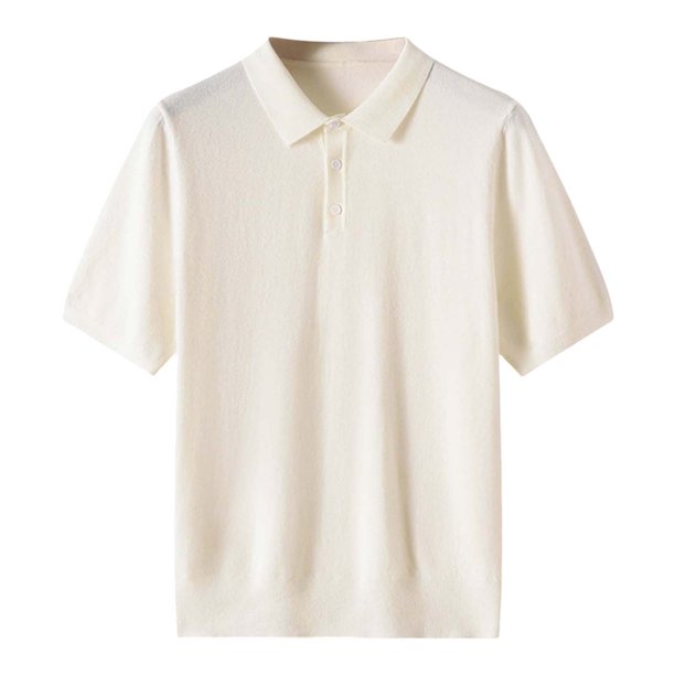 Camisa de punto con solapa y manga media para hombre: color liso, corte holgado, prenda informal de verano para llevar al aire libre o en casa.
