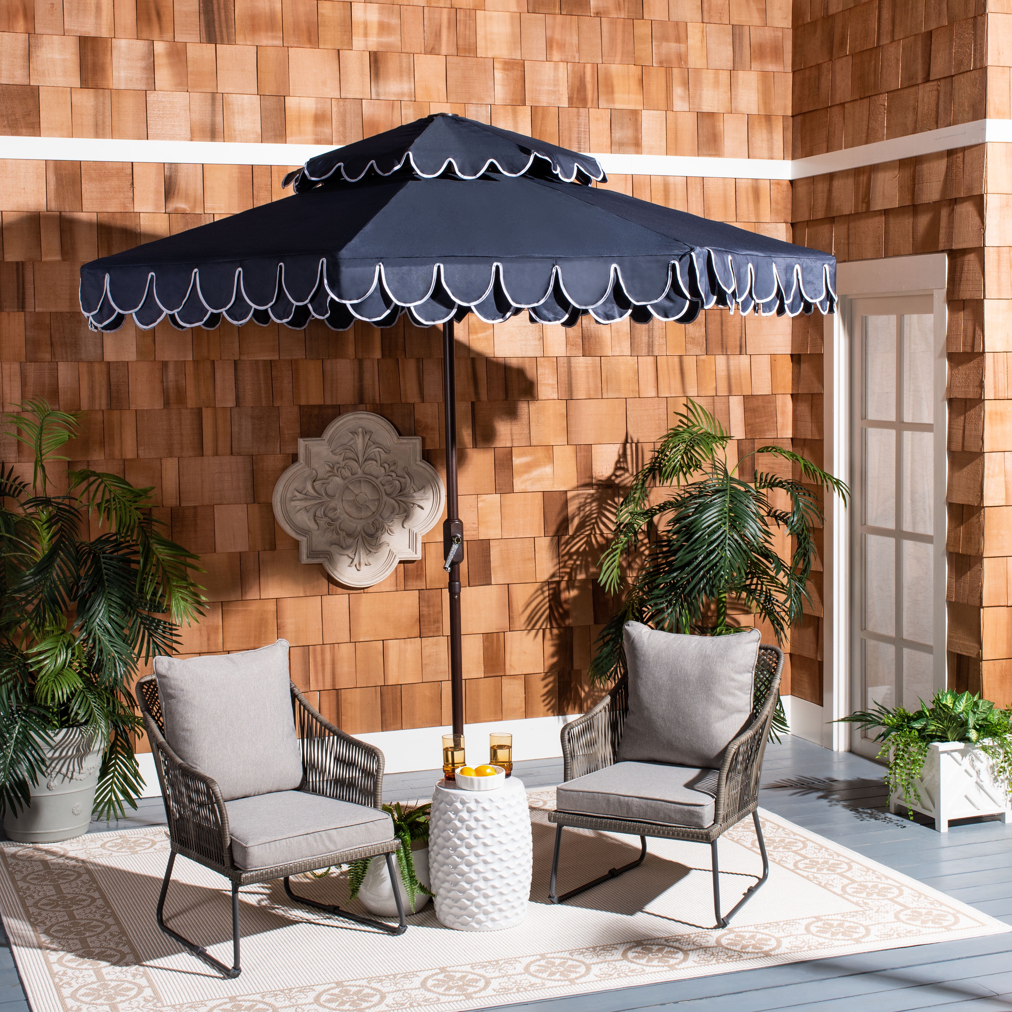 Safavieh Elegant 9' Market Crank Double Top Patio Umbrella ...