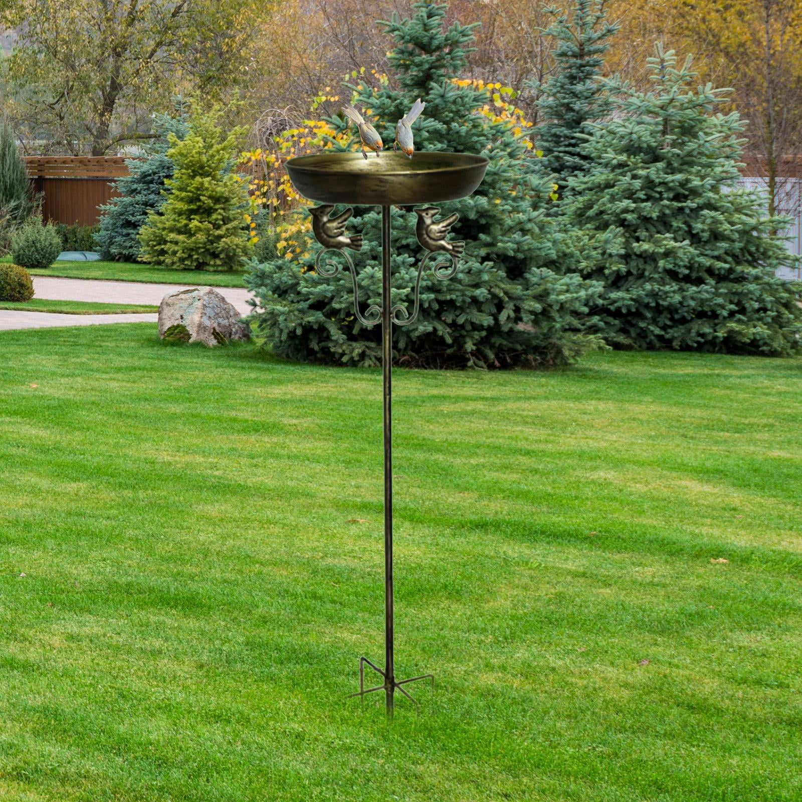 oshhni Bird Bath Feeder Bowl Drinking Decor Metal with Stake for Deck Backyard Lawn