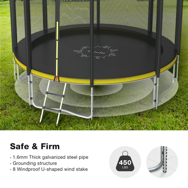 Doufit 12FT 450lbs Trampoline for Kids and Adults, Trampoline with Enclosure Net, and Waterproof Jump Mat for Indoor Outdoor Garden Patio - Walmart.com
