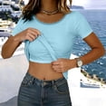 thumbnail image 4 of cocolona Womens Summer Crop Knitted Tops with Built in Bras Lace Crew Neck Short Sleeve T-shirts Slim Fit Tees Dressy Casual Blouses, 4 of 4