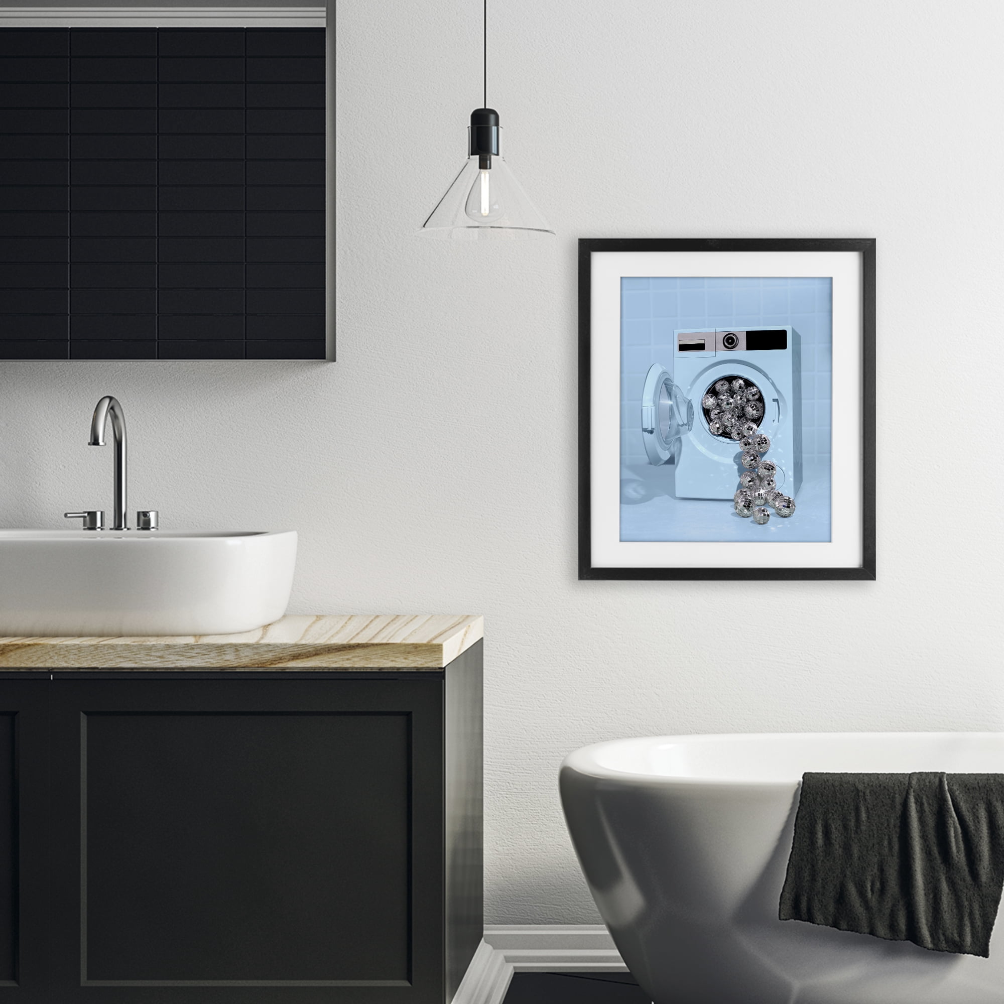 Stupell Industries Disco Laundry Machine over Blue Black Framed Print Under Glass, design by LISH Creative