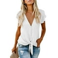 thumbnail image 2 of Womens Summer Outfits, Tops for Women Trendy, Stylish Women Shirts Casual Solid Blouse for Everyday Wear Elegant Button Down Tops Versatile Short-Sleeved Tee for Work Party and Beach, 2 of 6