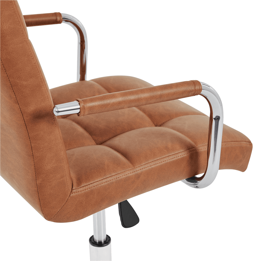 Alden Design Adjustable Faux Leather Mid Back Office Chair with Armrests, Retro Brown