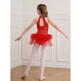 thumbnail image 4 of YONGHS Kids Girls Mesh Splice Sleeveless Feather Tulle Skirted Leotard Gymnastics Dancewear Red 8, 4 of 7
