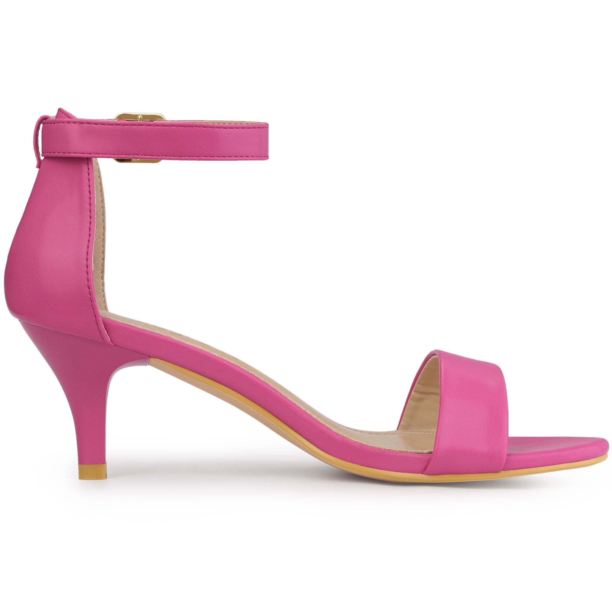 DARING DIVA Stylish Women's Ankle Strap Black Kitten Heel Sandals 8.5 Hot Pink