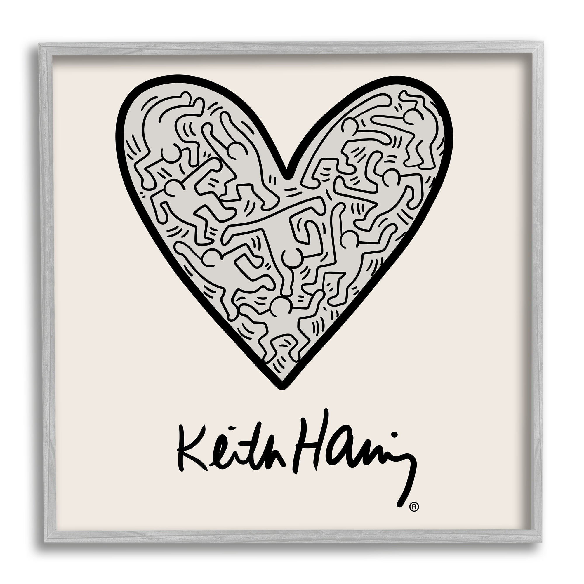 Stupell Industries Keith Haring People Inside Heart Pattern Text Framed Wall Art, 17 x 17, Design by Ros Ruseva