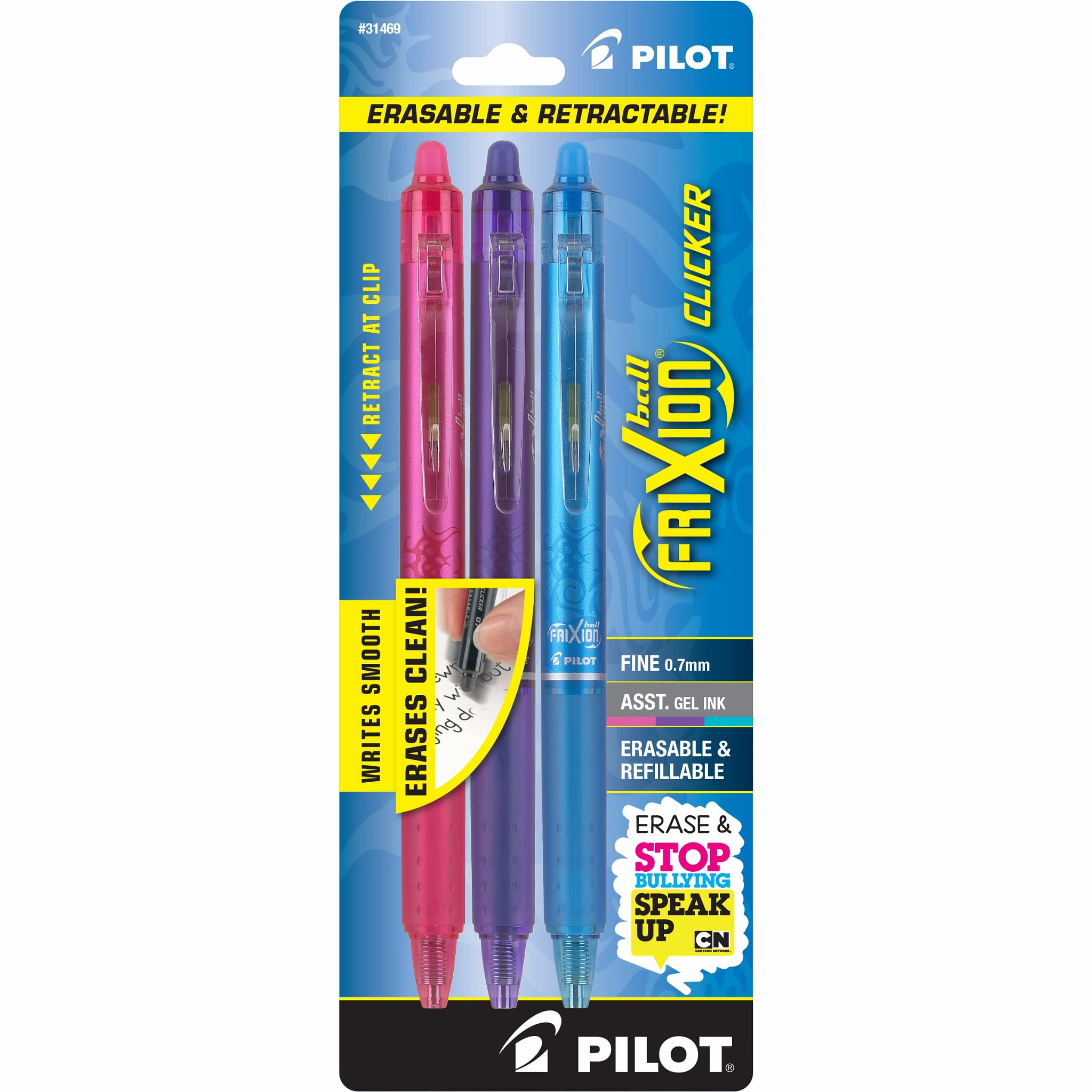 Pilot FriXion Clicker Erasable Gel Ink Pens, Fine Point, Assorted Ink