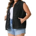 thumbnail image 2 of DARING DIVA Women's Plus Size Button Down Sleeveless Denim Vest 1X Black, 2 of 6