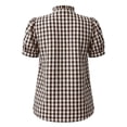 thumbnail image 6 of TEAJOPSUU Plaid Tops for Women V Neck Short Sleeve Button Down Placket Shirts Trendy Puff Sleeve Solid Color Blouses Brown, 6 of 8
