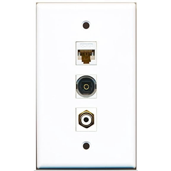 RiteAV - 1 Port RCA White and 1 Port Toslink and 1 Port Cat6 Ethernet White Wall Plate