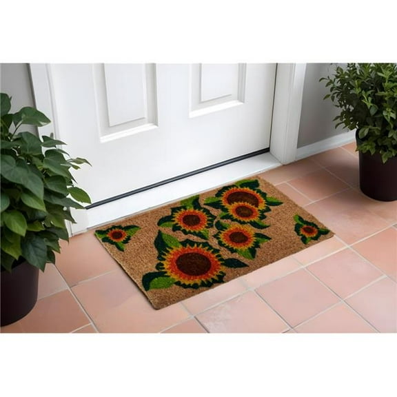 HomeRoots 555495 18 x 30 in. Brown Orange & Yellow Coir Floral Outdoor Summer Door Mat