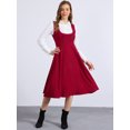 thumbnail image 4 of DARING DIVA Women's Lace Trim Button Overalls Midi Vintage Pinafore Dress L Red, 4 of 6