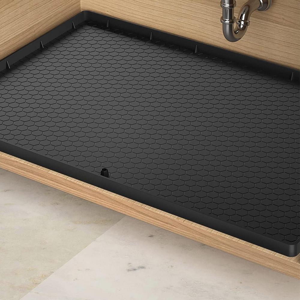 Under Sink Mat for Kitchen Waterproof, 34 x 22 Silicone Under Sink Liner  Mat with Drain Hole, Kitchen Bathroom Cabinet Liner Holds Over 2.2 Gallons,  Price $38. Free for USA. Interested DM