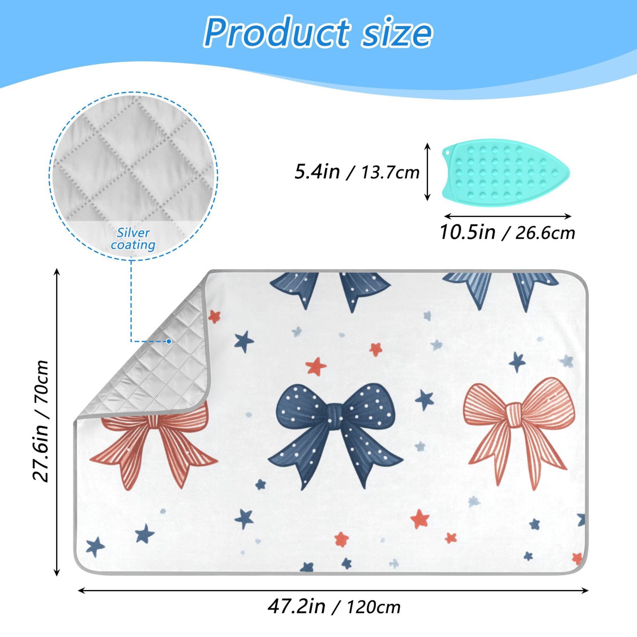 Cute Bowknots with Dots Stripes Ironing Mat Blanket Portable Travel Ironing Pad Heat Resistant Pad 47.2" x 27.6”
