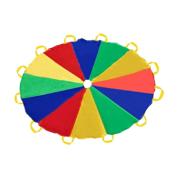 Juega juegos de equipo de paracaídas Conveniente almacenamiento reutilizable con manijas de paracaídas para el arco iris para niños Picnic de fiesta