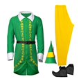 thumbnail image 2 of Disfraz de elfo amigo, conjunto de disfraz navideño con pantalón, chaqueta, zapatos, sombrero, cinturón, fácil de limpiar, transpirable, para fiesta de cosplay navideña, 2 of 5