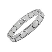 Mens Silver-Tone Tungsten Cross and H-Link Bracelet