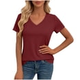 thumbnail image 5 of Women's V-Neck Short Sleeve Blouse with Cinched Waist Darted Top Shirts for Casual Business Work Office Vacation Outfits Fashion Essential Gift for Ladies | Sopatenor,Wine XL, 5 of 9