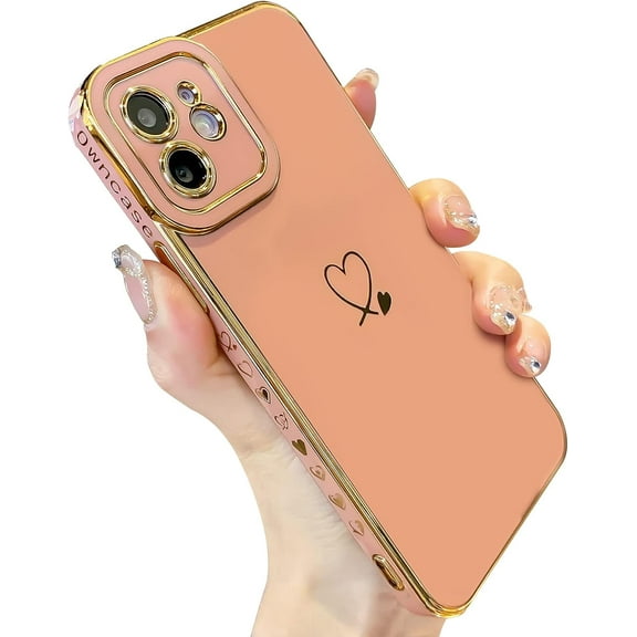 Compatible with iPhone 12 Case for Women, Luxury Plating Edge Bumper with Full Camera Lens Protection Soft TPU Shockproof Case Cover for iPhone 12 6.1 inch, Pink