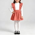 thumbnail image 4 of Girls Solid Corduroy Ruffle Suspender Pinafore Dress Sleeveless Layerable Jumper Skirt Vintage Fall Winter Outfit for Little Girls Pink 2-3 Years, 4 of 9