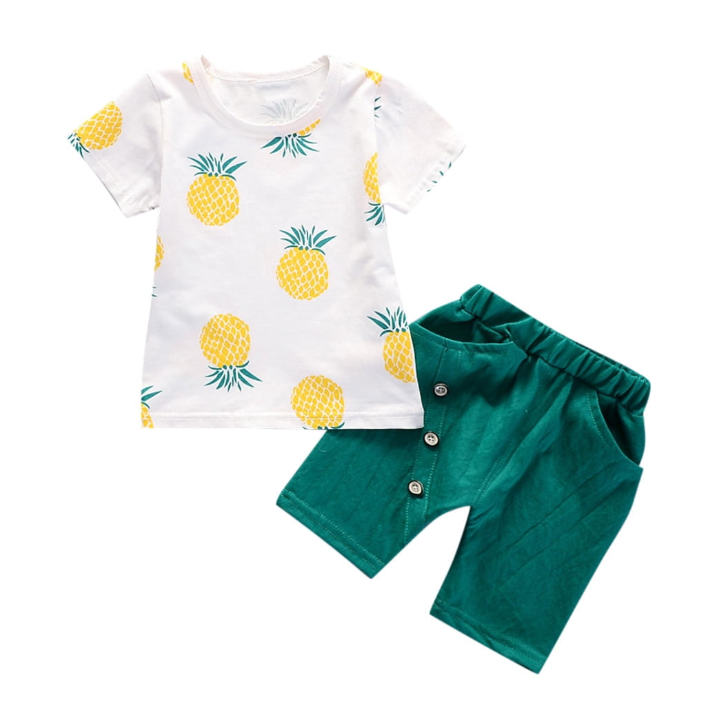 Toddler Baby Kids Boys Pineapple T-shirt Tops+Solid Shorts Casual Outfits Sets 