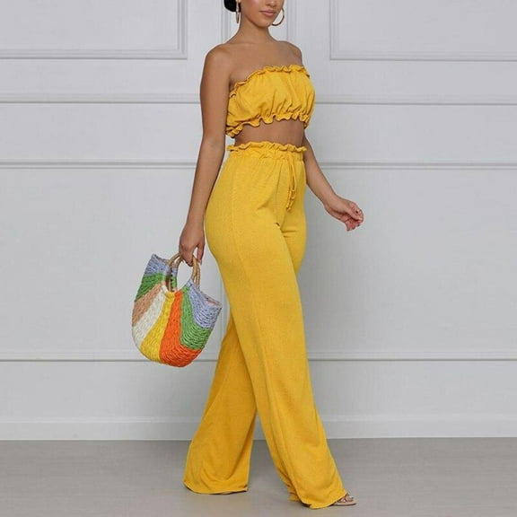 Tube Top  High Waist Loose Pants Set