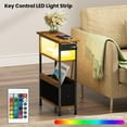 thumbnail image 4 of Narrow Side Table with Charging Station and LED Light, Slim Bedside Table for Bedroom, Rustic Brown, 4 of 6