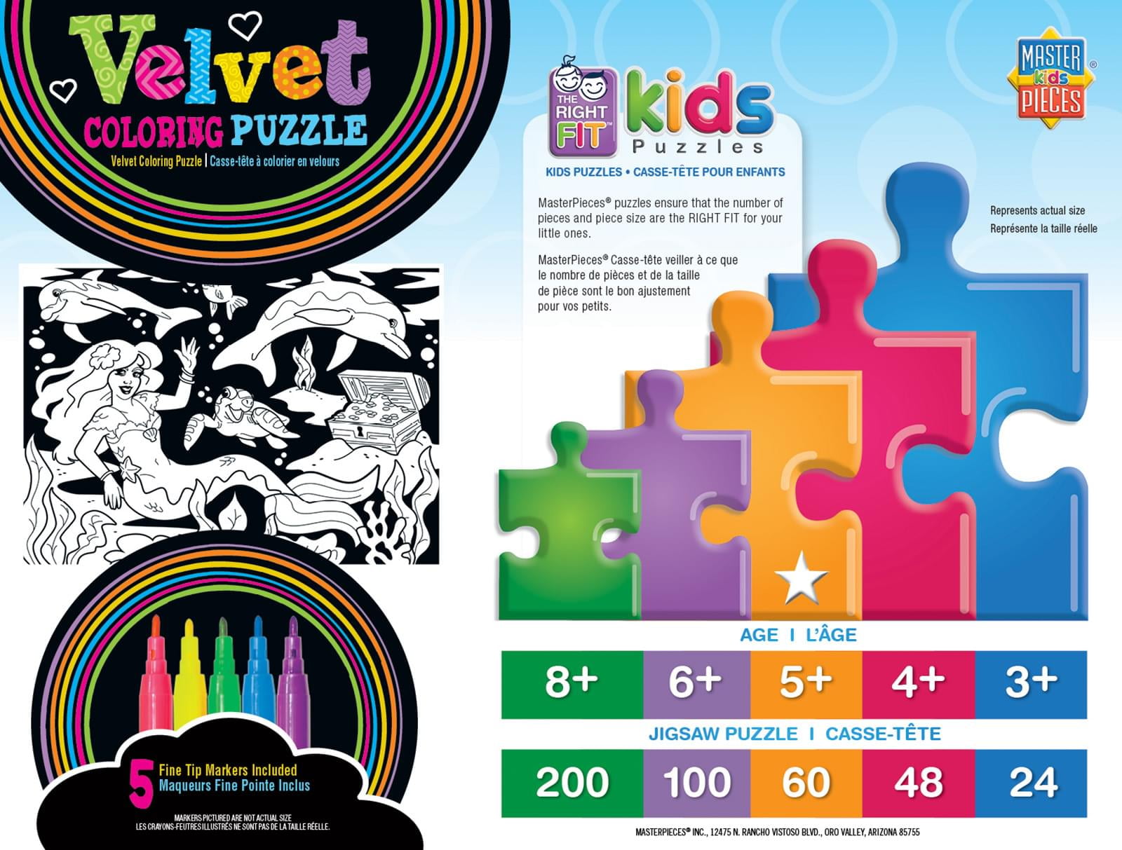 MasterPieces Kids Velvet Coloring Specialty   Mermaid Velvet Coloring 20  Piece Puzzle