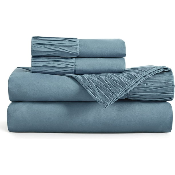 Bedsure 4 Pieces Hotel Luxury Grey Blue Sheets California King，Easy