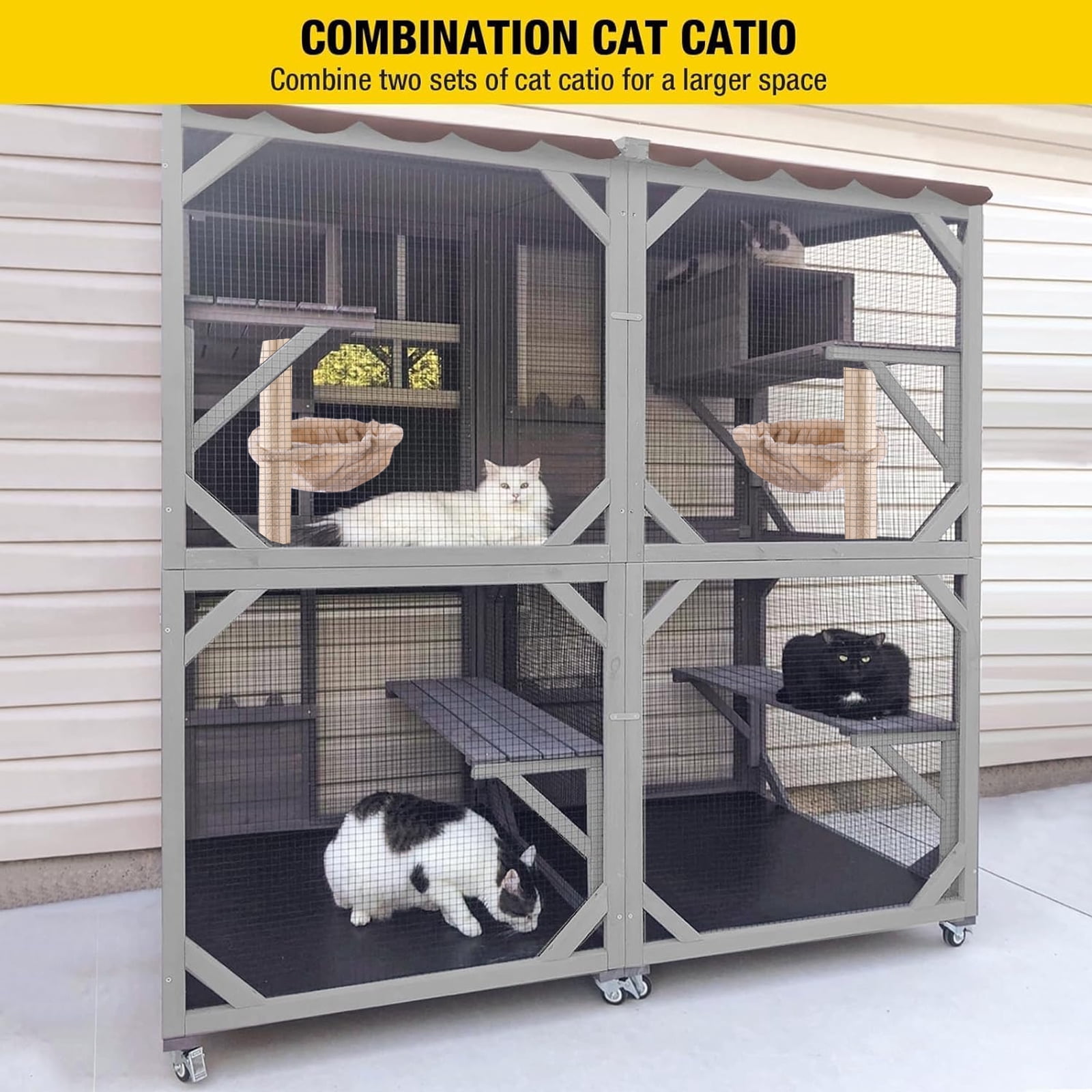 Aivituvin Catio Outdoor Cat House for Catis Mobile Enclosures on Wheels Large Cat Cage with Waterproof Cover,Resting House,62.8