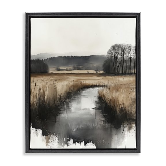 Stupell Industries Contemporary Sepia Countryside Stream Black Floating Frame Canvas Art, 17 x 21, by Annabelle Hall