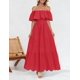 thumbnail image 4 of Vestido ZESICA a media pierna con volantes y hombros descubiertos para verano 2025, 4 of 6