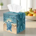 thumbnail image 3 of COEQINE Facial Tissue Box Holder PU Leather Creative Cube Tissue Holder Organizer Space Saving for Living Room, Kitchen, Office, Car, RV, Outdoor Tent, Beach Sea Turtle Blue, 3 of 7