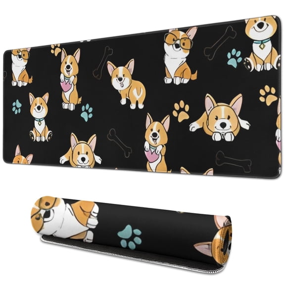 Long Mouse Pads for Desk,Cute Cartoon Corgi Desk Mats on Top Of Desks, Desk Mouse Pad Extra Large with 3mm Non-Slip Base and Stitched Edge for Gaming,Office,Work,Home 31.5"x11.8"