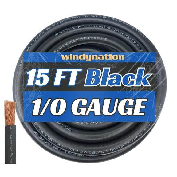 1/0 Gauge 15 Feet Black 1/0 AWG Ultra Flexible Welding Battery Copper Cable Wire - Made in The USA - Car, Inverter, RV, Solar