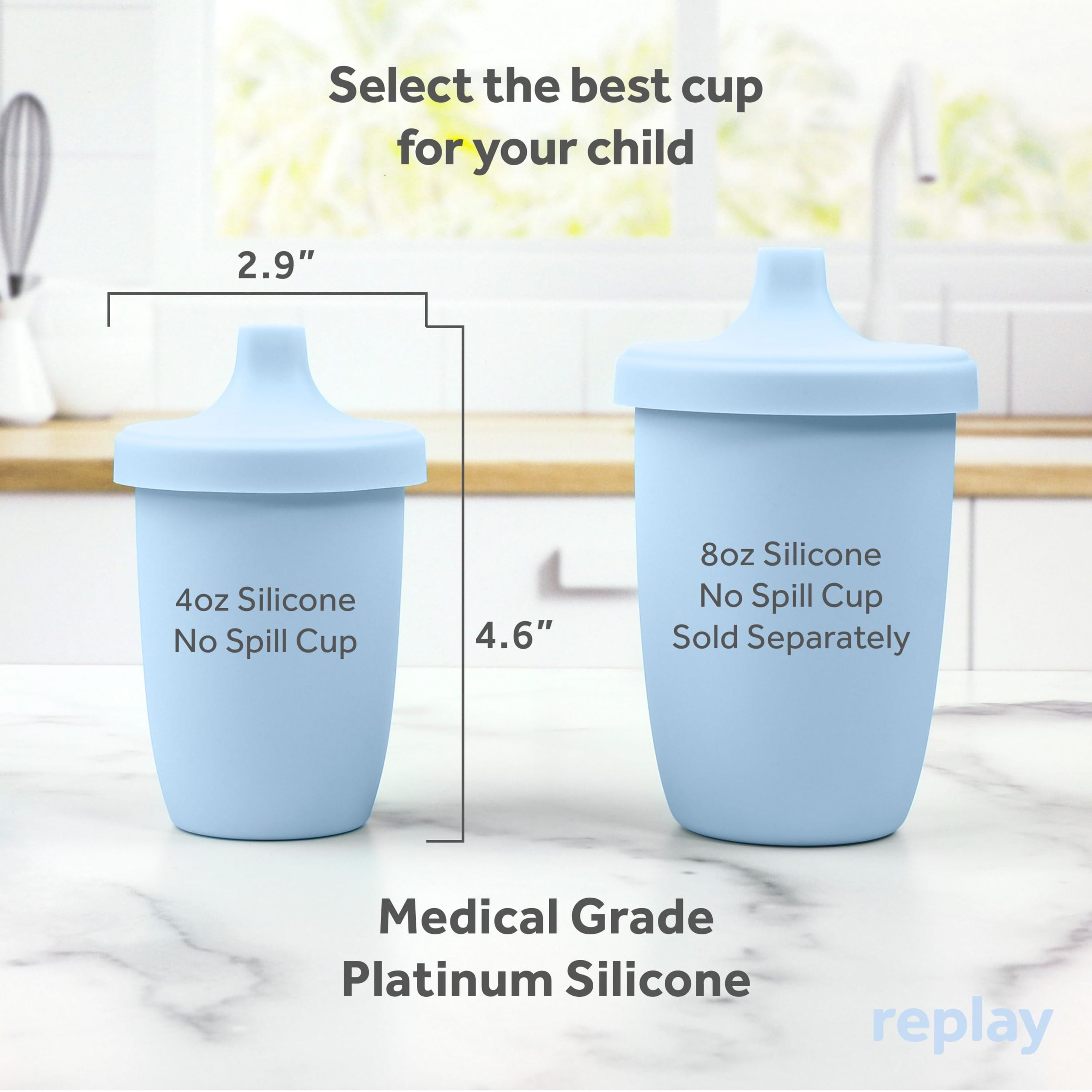 Re-Play Silicone Sippy Cups for Toddlers, 8 oz Kids Cups No Spill Cup Denim  