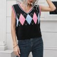 thumbnail image 5 of Women’s V Neck Knitted Sweater Vest Plaid Sleeveless Casual Loose Fit Comfy Waistcoat Pullover Knitwear Tank Top, 5 of 6