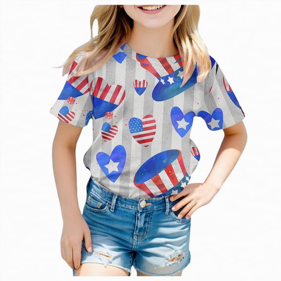 Ccpelsie Boys 4th of July Shirts-Patriotic American Flag T-Shirts for Toddler Girls Kids Memorial Day USA Tees(Grey,10-11 Years)