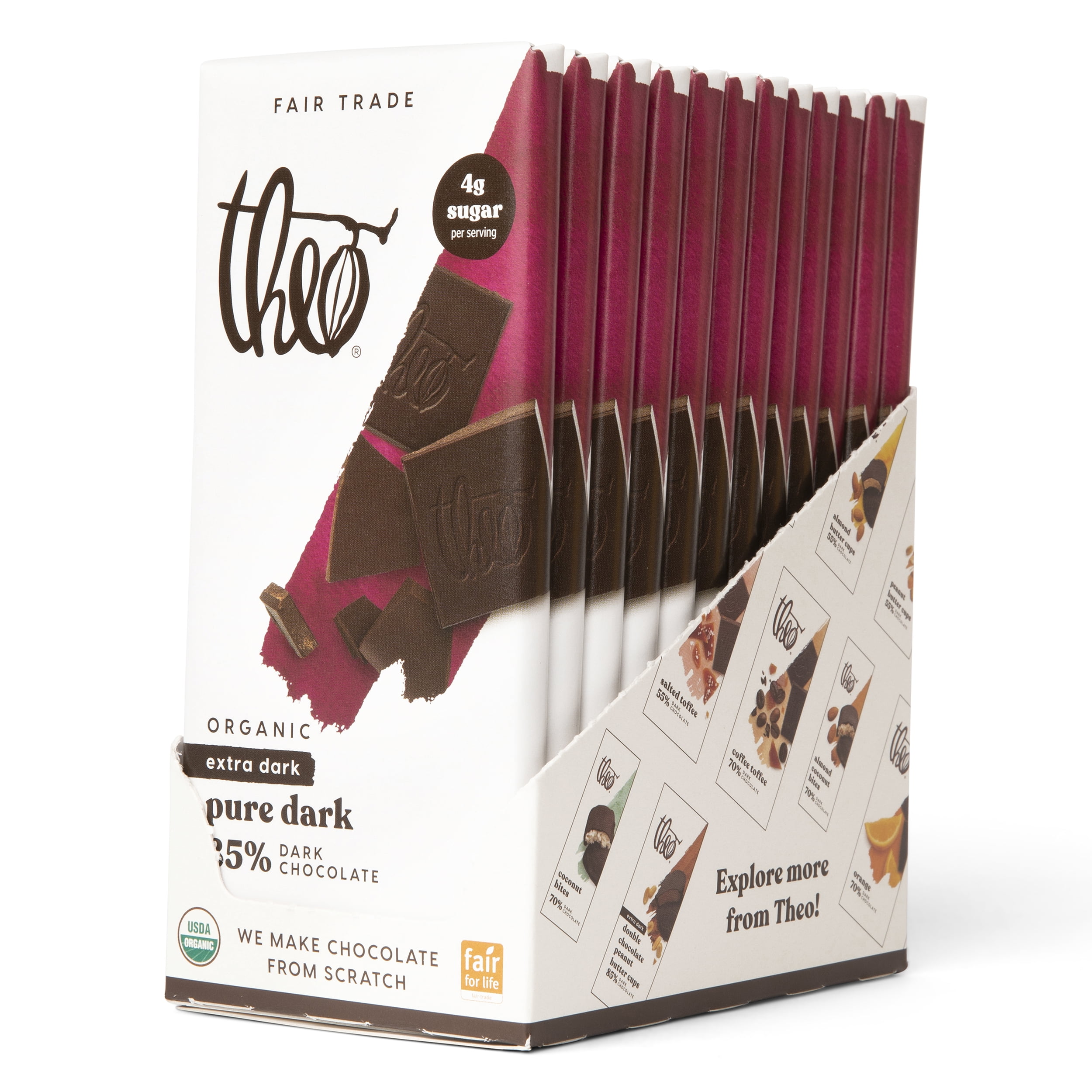 Theo Chocolate Pure 85% Dark Chocolate Bar | 12-Pack | Organic & Fair Trade