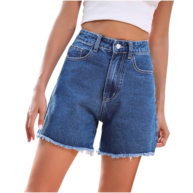 JMYHOAM Jeans Short en Jean pour Femmes Shorts Décontractés Mo Taille Haute