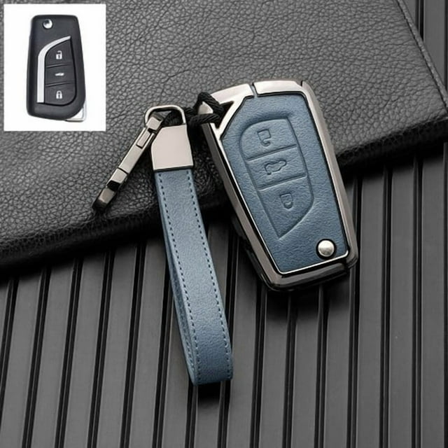 Car Key Fob Cover Case Protector Zinc Alloy Leather Car Smart Remote Key Fob Case Cover For Toyota Camry 2018-up